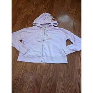 Wildfox Lavender Embroidered Floral Hoodie Zip Up Sweatshirt Womens Size Medium